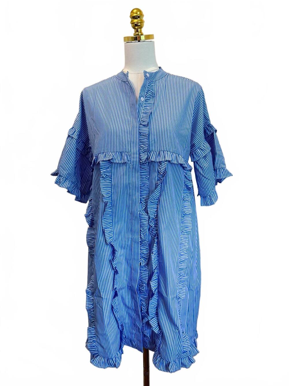 NEW BEFORE YOU women's ruffle dress in blue stripe